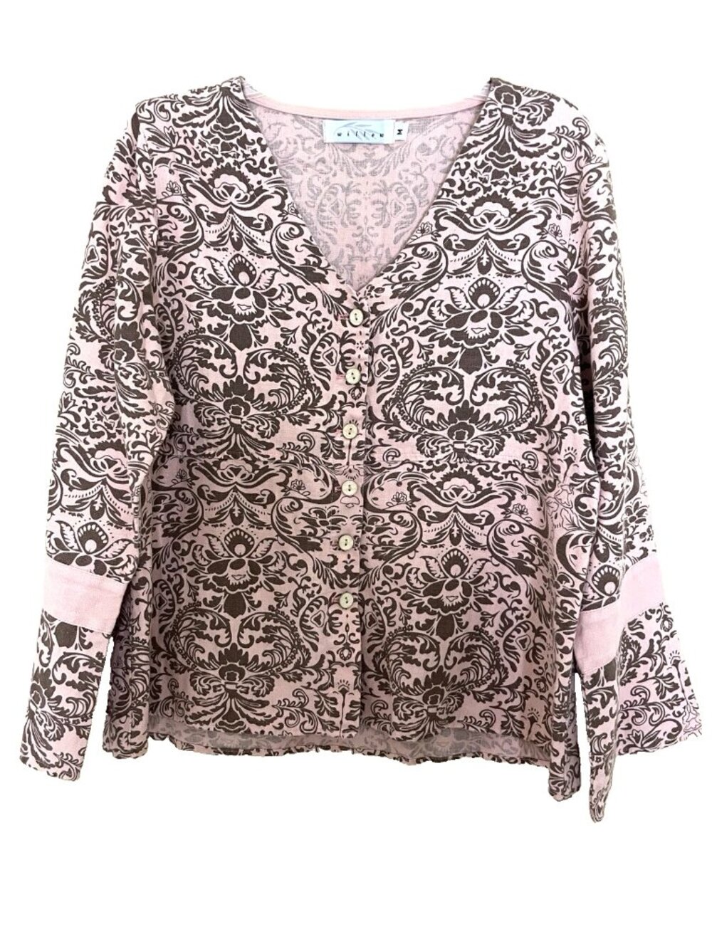 Willow Linen Jacket Medium Paisley Long Sleeves Button Front Art to Wear V-neck